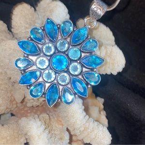 Blue Topaz multi-gem handcrafted statement flower pendant